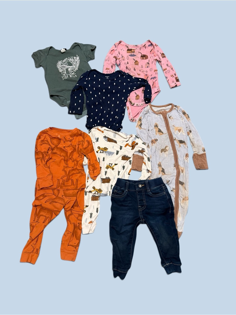 Mixed Kids One-Piece Set - Green, Pink, Navy, Orange, Cream, Gray